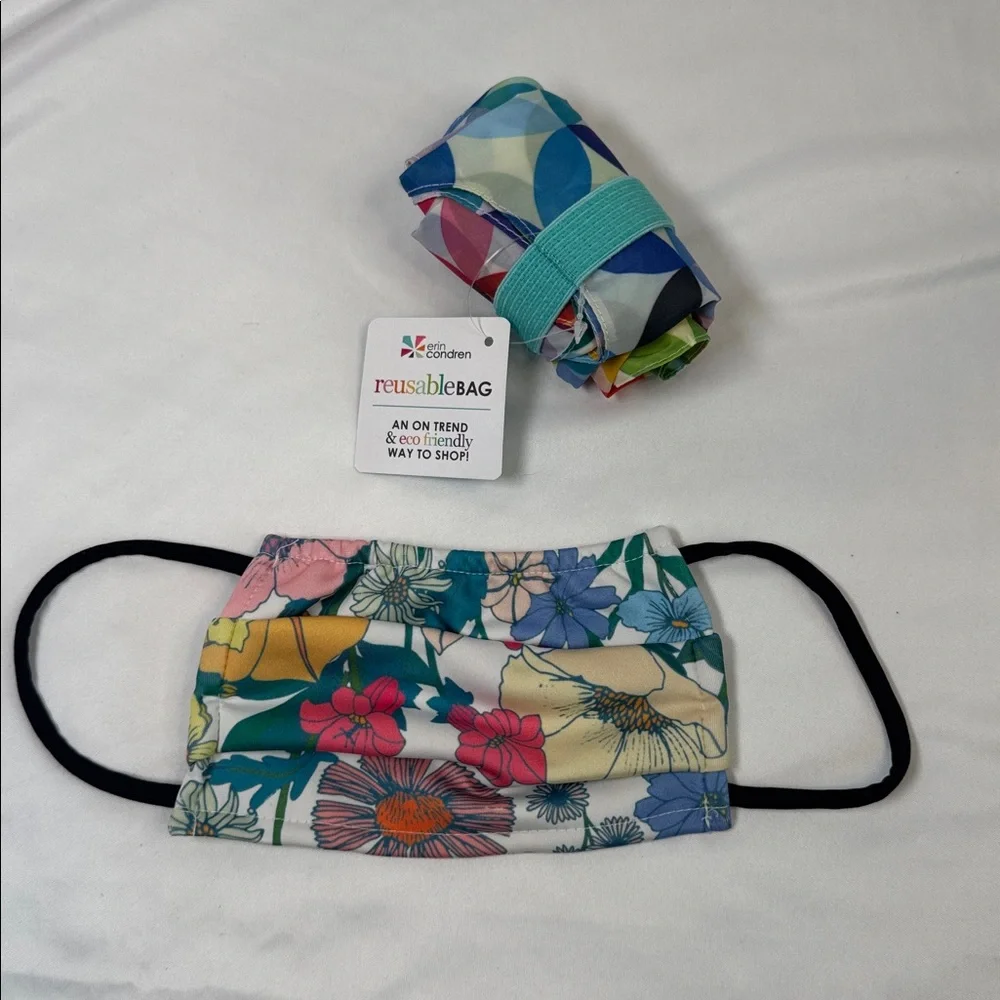 Erin Condren, (Face Mask & Bag) set - Multicolor Floral Fabric Reusable - NWT